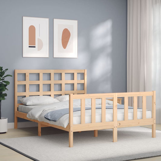 vidaXL Bed Frame with Headboard Small Double Solid Wood