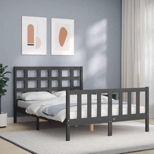 vidaXL Bed Frame with Headboard Grey Small Double Solid Wood