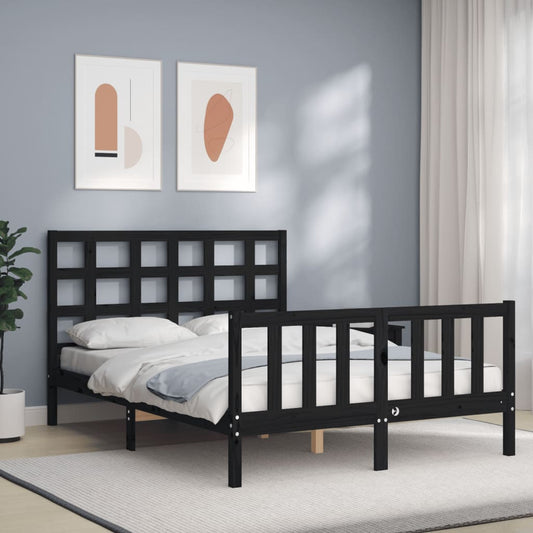 vidaXL Bed Frame with Headboard Black Small Double Solid Wood