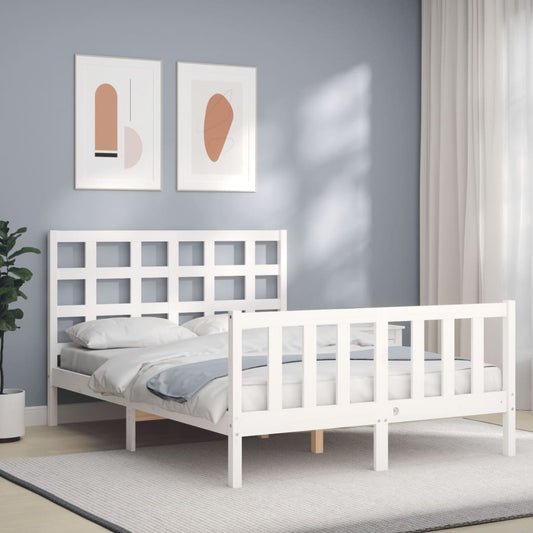 vidaXL Bed Frame with Headboard White Double Solid Wood