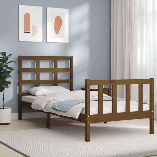 vidaXL Bed Frame with Headboard Honey Brown 90x200 cm Solid Wood
