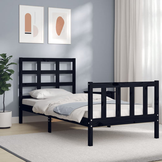 vidaXL Bed Frame with Headboard Black 90x200 cm Solid Wood