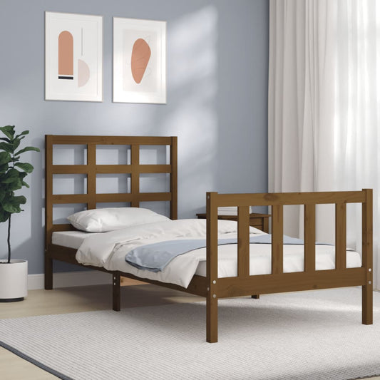 vidaXL Bed Frame with Headboard Honey Brown 100x200 cm Solid Wood