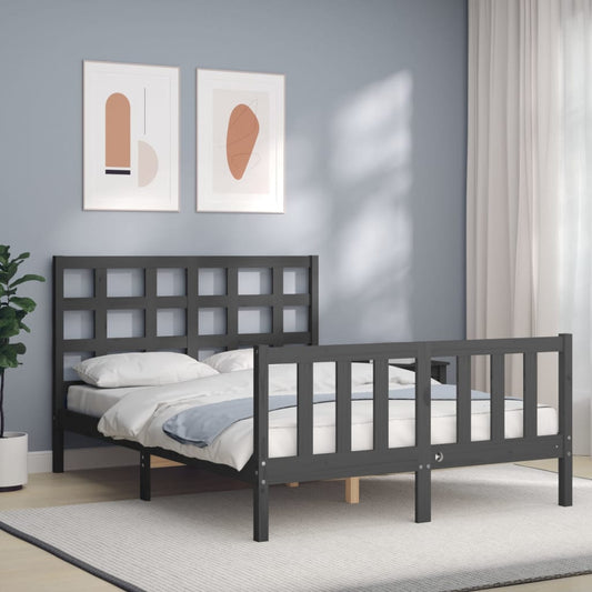 vidaXL Bed Frame with Headboard Grey 140x200 cm Solid Wood