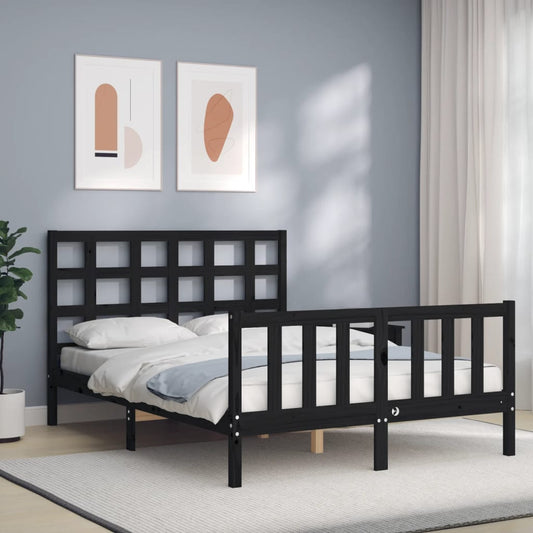 vidaXL Bed Frame with Headboard Black 140x200 cm Solid Wood
