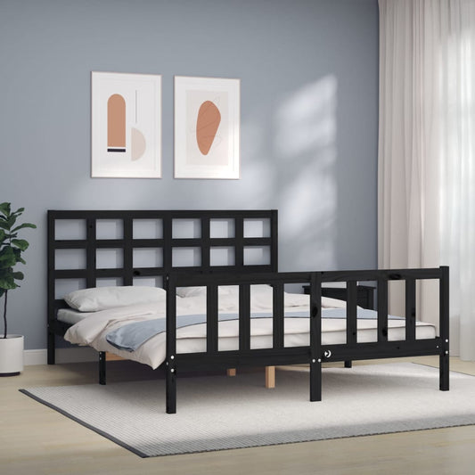 vidaXL Bed Frame with Headboard Black 160x200 cm Solid Wood