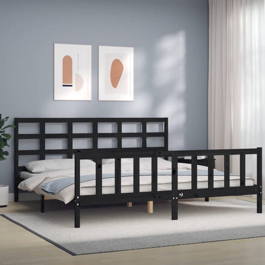 vidaXL Bed Frame with Headboard Black 180x200 cm Solid Wood