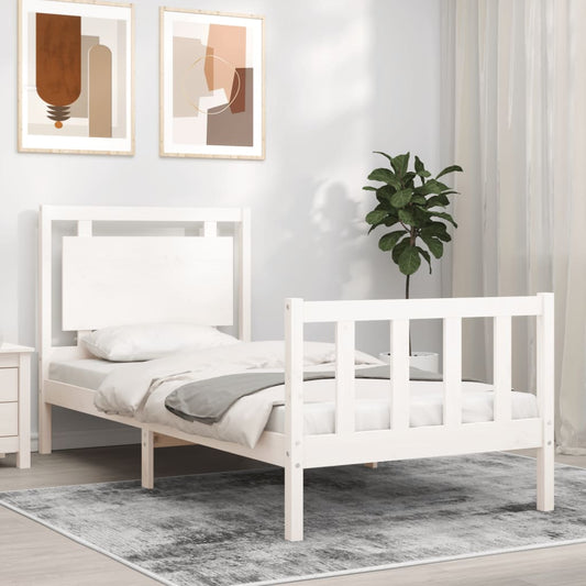 vidaXL Bed Frame with Headboard White Small Single Solid Wood