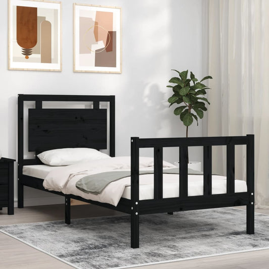 vidaXL Bed Frame with Headboard Black Small Single Solid Wood