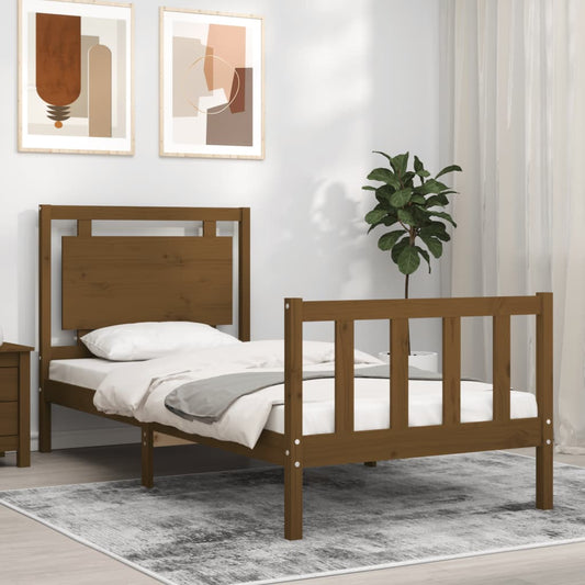 vidaXL Bed Frame with Headboard Honey Brown 90x190 cm Solid Wood