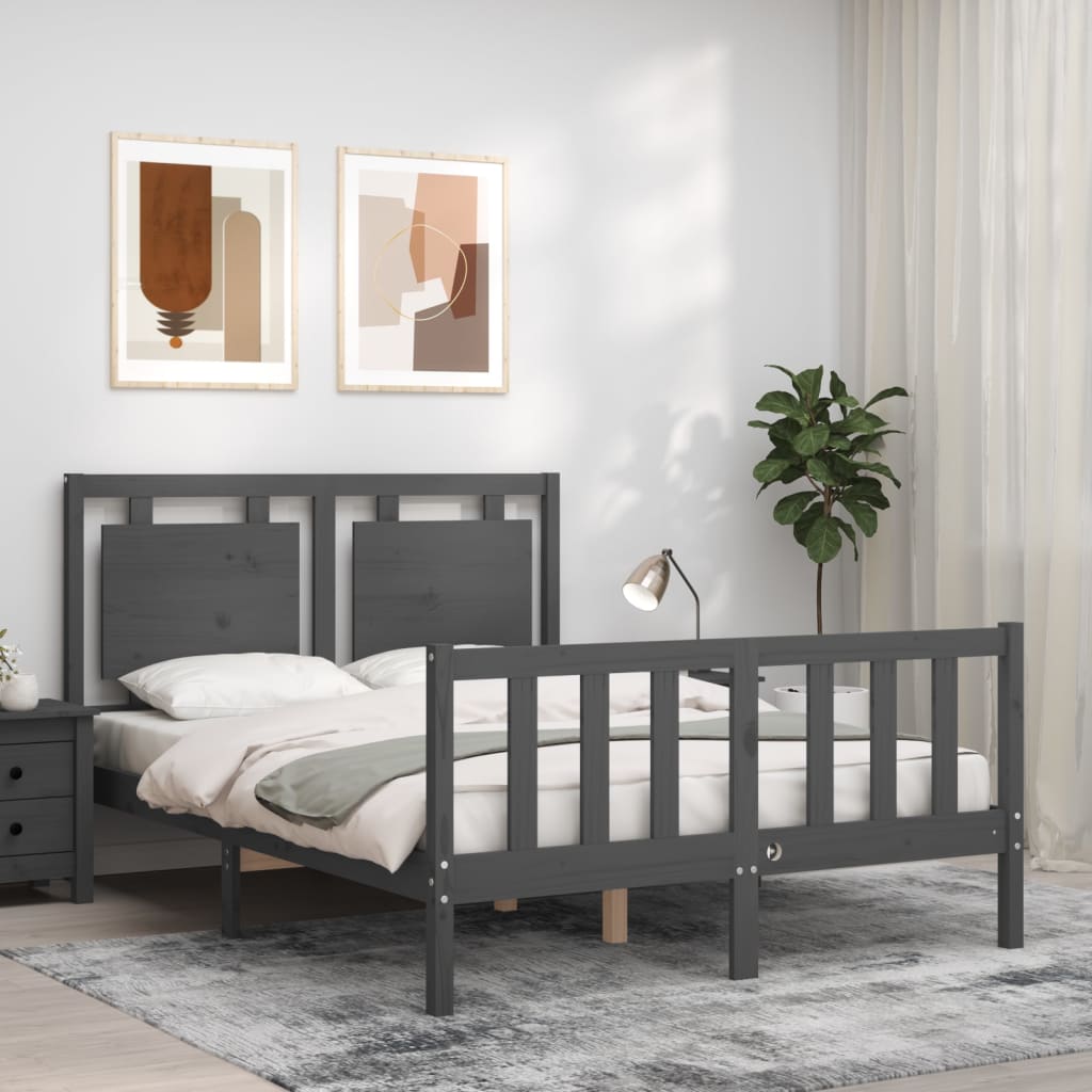 vidaXL Bed Frame with Headboard Grey 140x190 cm Solid Wood