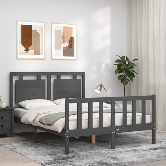 vidaXL Bed Frame with Headboard Grey 140x190 cm Solid Wood