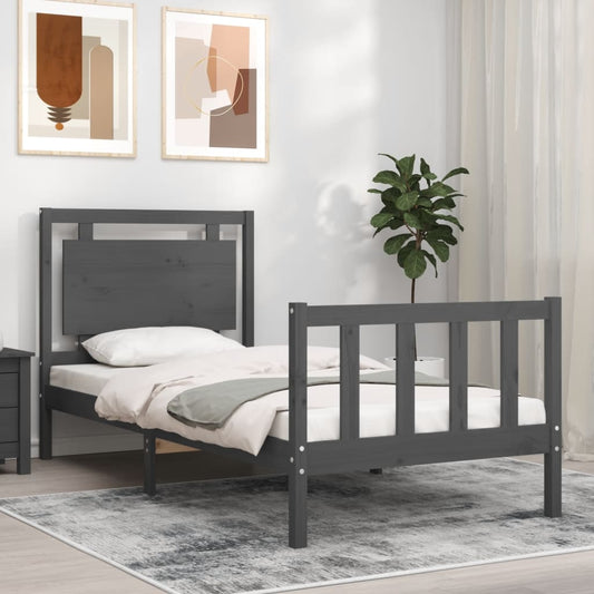 vidaXL Bed Frame with Headboard Grey 90x200 cm Solid Wood