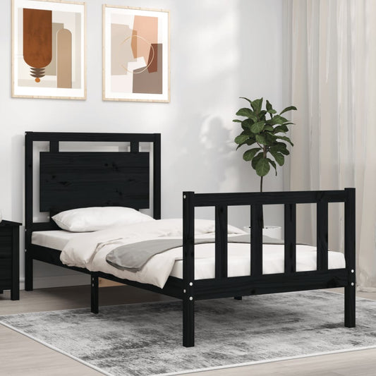 vidaXL Bed Frame with Headboard Black 90x200 cm Solid Wood