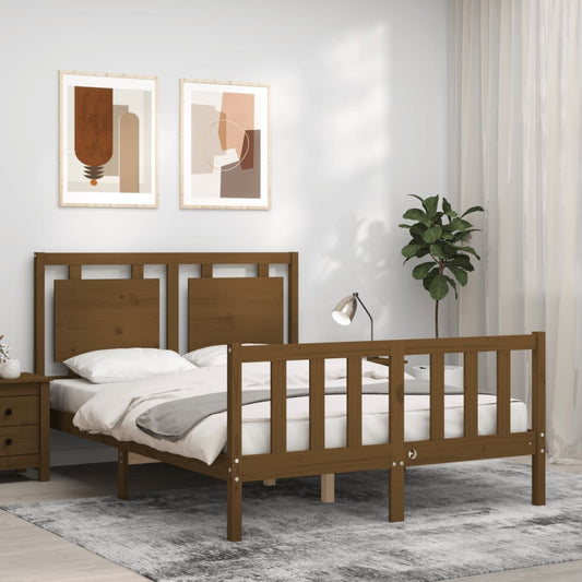 vidaXL Bed Frame with Headboard Honey Brown 140x200 cm Solid Wood