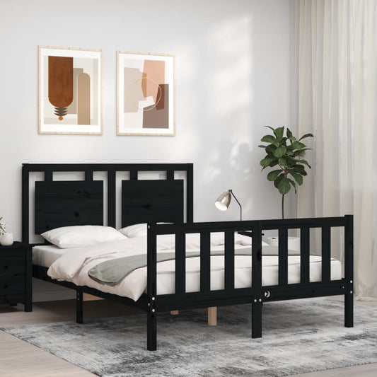 vidaXL Bed Frame with Headboard Black 140x200 cm Solid Wood