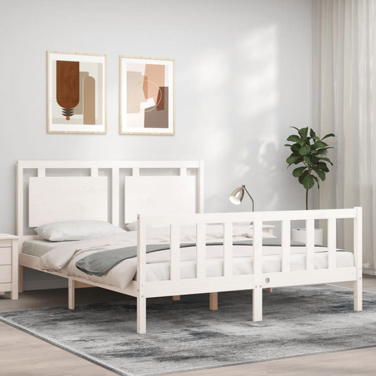 vidaXL Bed Frame with Headboard White King Size Solid Wood