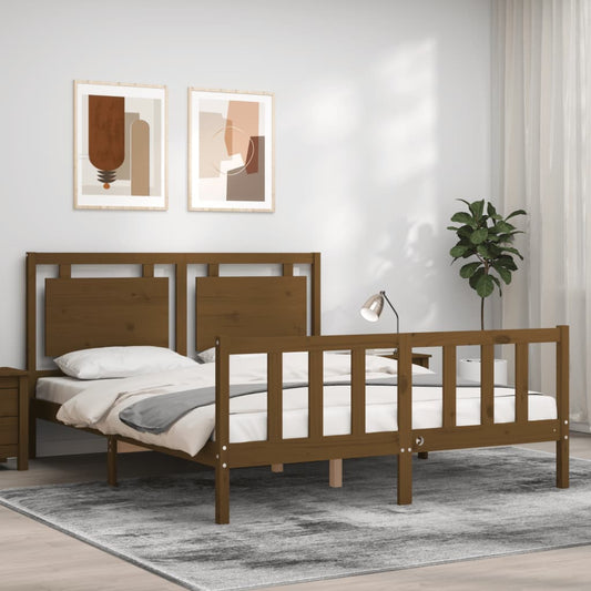 vidaXL Bed Frame with Headboard Honey Brown King Size Solid Wood