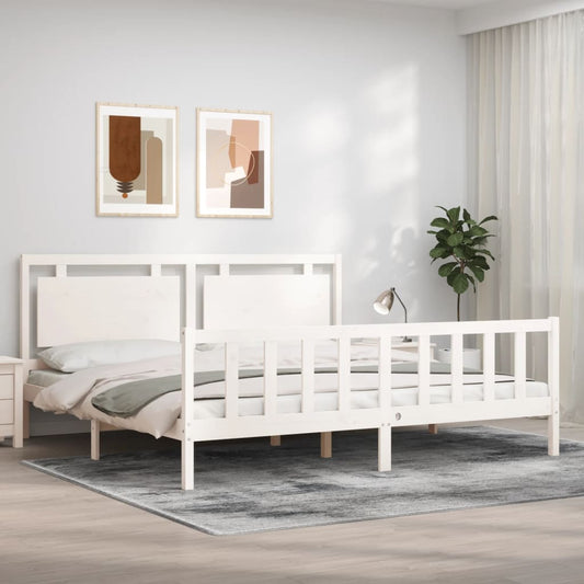 vidaXL Bed Frame with Headboard White 200x200 cm Solid Wood