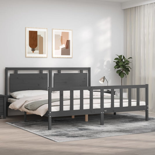 vidaXL Bed Frame with Headboard Grey 200x200 cm Solid Wood