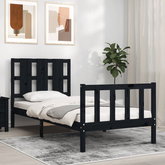 vidaXL Bed Frame with Headboard Black Small Single Solid Wood