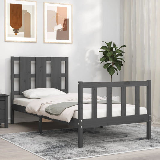 vidaXL Bed Frame with Headboard Grey 90x190 cm Solid Wood