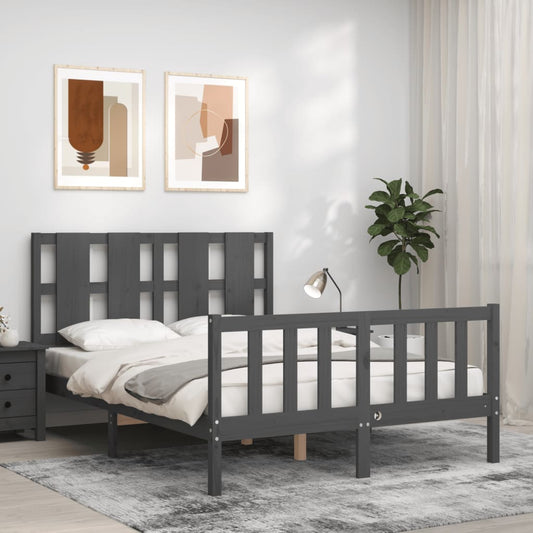 vidaXL Bed Frame with Headboard Grey Small Double Solid Wood