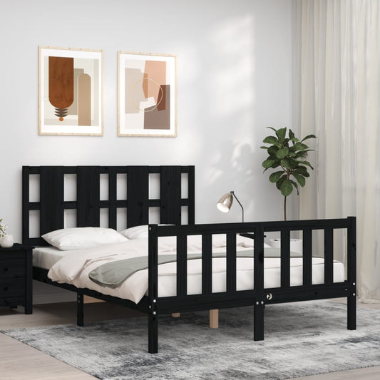 vidaXL Bed Frame with Headboard Black Small Double Solid Wood