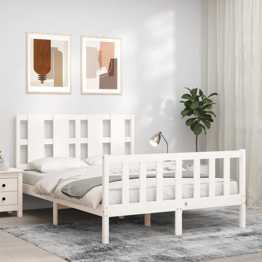 vidaXL Bed Frame with Headboard White Double Solid Wood
