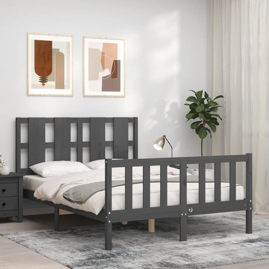 vidaXL Bed Frame with Headboard Grey 140x190 cm Solid Wood