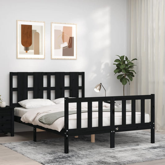 vidaXL Bed Frame with Headboard Black 140x190 cm Solid Wood