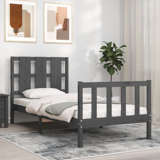 vidaXL Bed Frame with Headboard Grey 90x200 cm Solid Wood