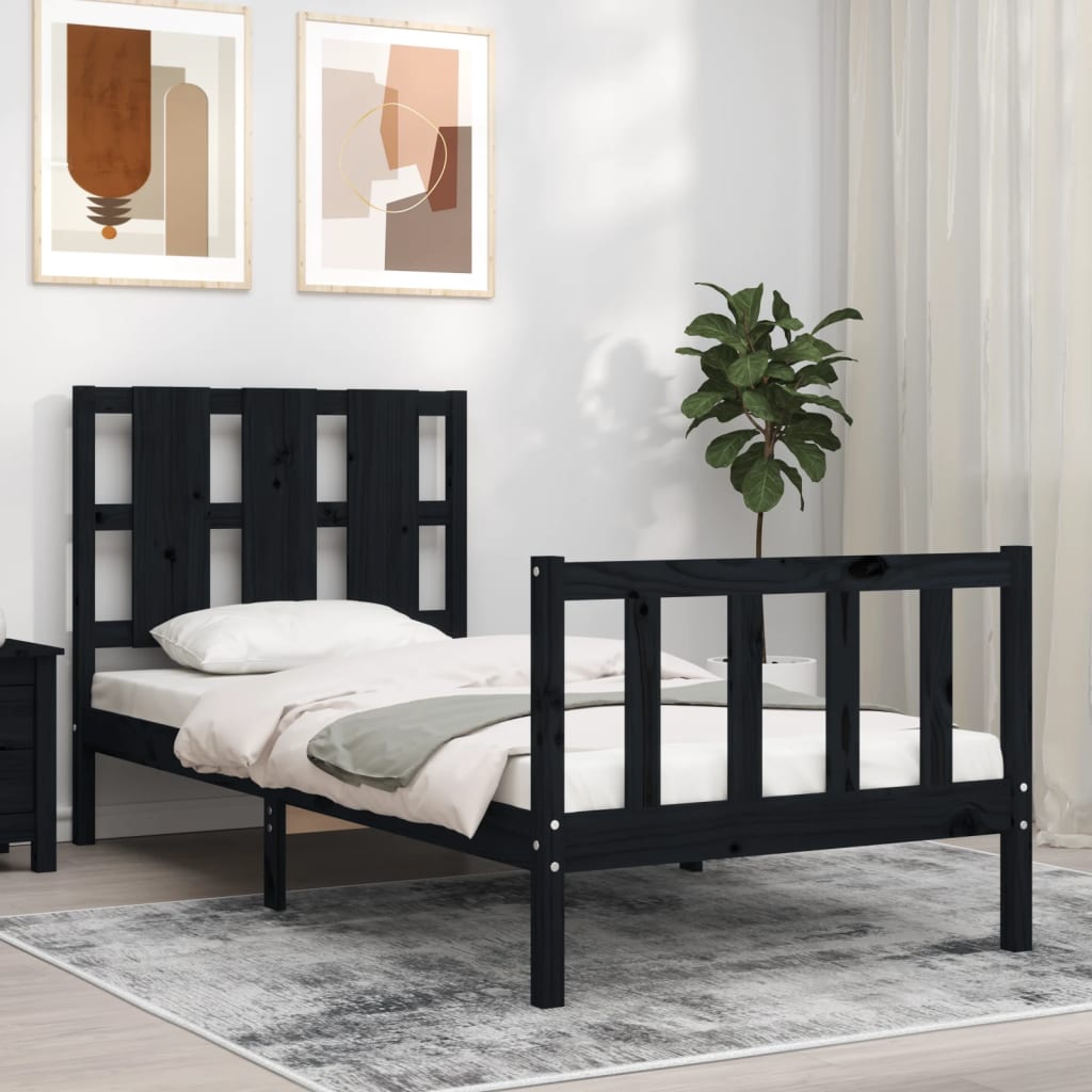 vidaXL Bed Frame with Headboard Black 90x200 cm Solid Wood