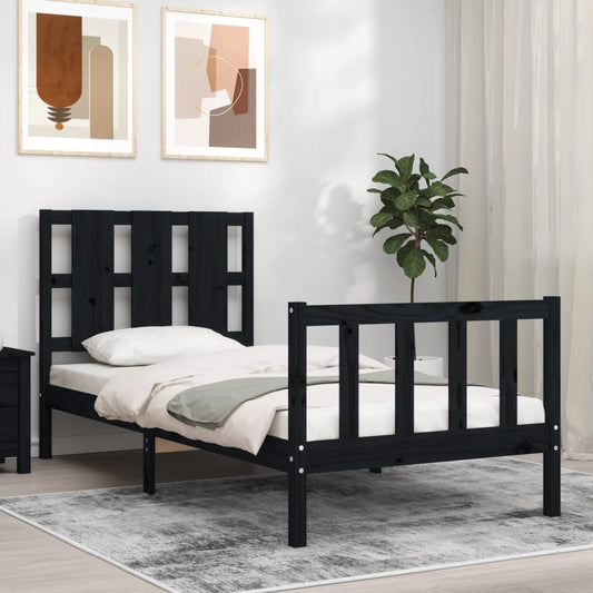 vidaXL Bed Frame with Headboard Black 90x200 cm Solid Wood