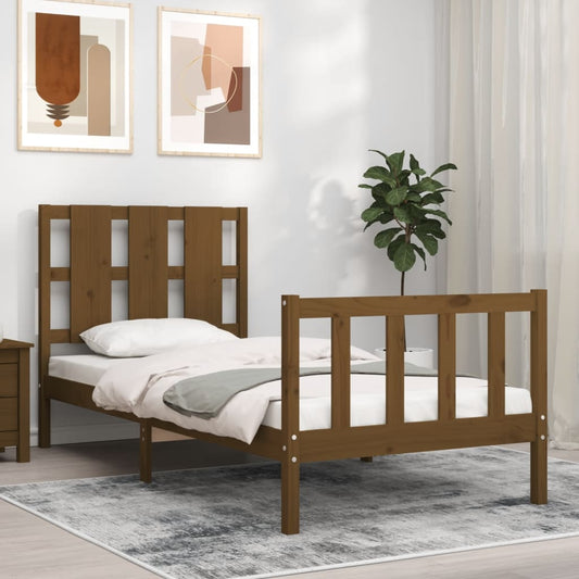 vidaXL Bed Frame with Headboard Honey Brown 100x200 cm Solid Wood