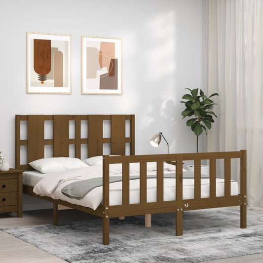 vidaXL Bed Frame with Headboard Honey Brown 140x200 cm Solid Wood