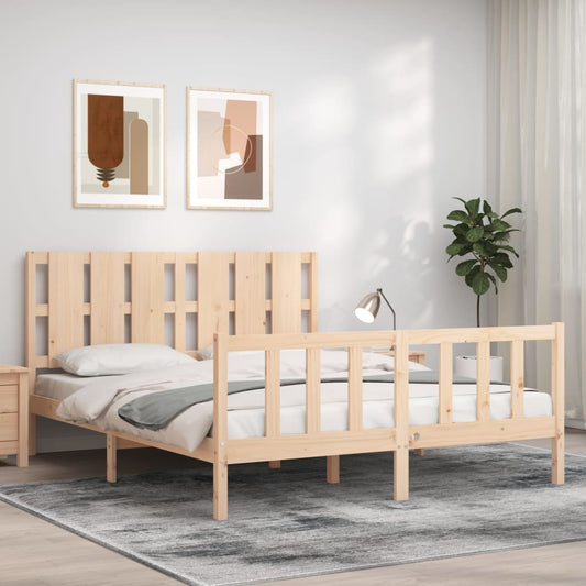 vidaXL Bed Frame with Headboard King Size Solid Wood