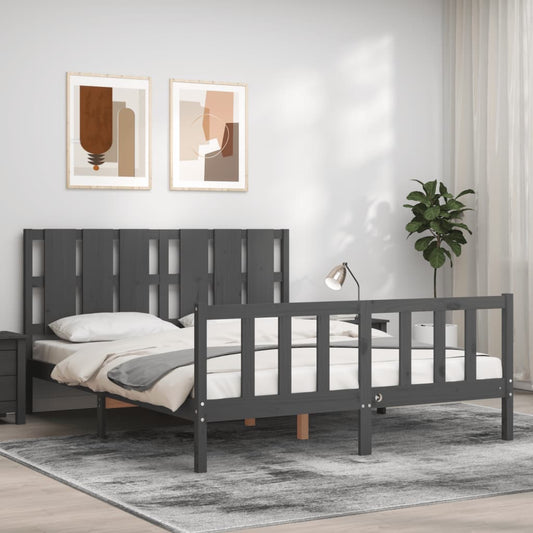 vidaXL Bed Frame with Headboard Grey 160x200 cm Solid Wood