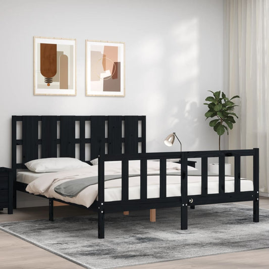 vidaXL Bed Frame with Headboard Black 160x200 cm Solid Wood
