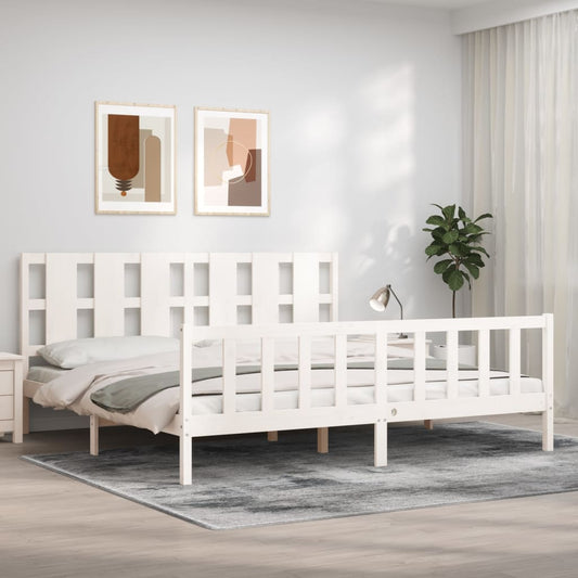 vidaXL Bed Frame with Headboard White 180x200 cm Solid Wood