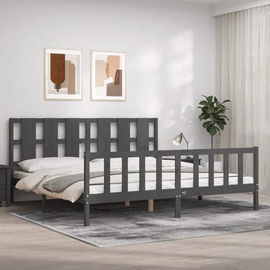 vidaXL Bed Frame with Headboard Grey 180x200 cm Solid Wood