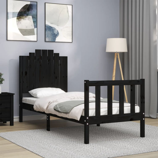 vidaXL Bed Frame with Headboard Black Small Single Solid Wood