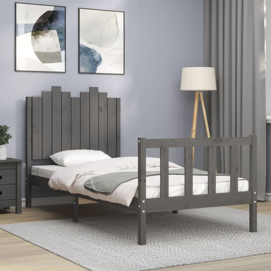 vidaXL Bed Frame with Headboard Grey 90x190 cm Solid Wood