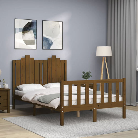 vidaXL Bed Frame with Headboard Honey Brown Small Double Solid Wood