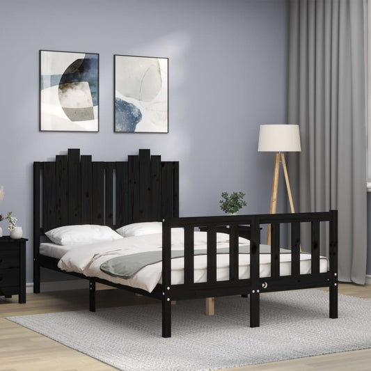 vidaXL Bed Frame with Headboard Black Small Double Solid Wood
