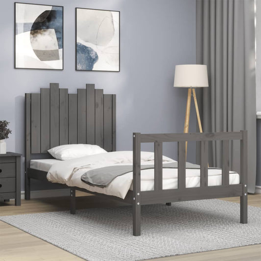 vidaXL Bed Frame with Headboard Grey 90x200 cm Solid Wood