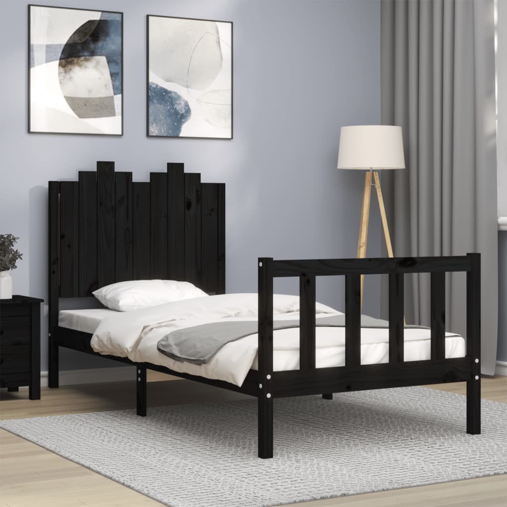 vidaXL Bed Frame with Headboard Black 90x200 cm Solid Wood