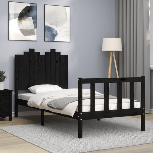 vidaXL Bed Frame with Headboard Black 90x200 cm Solid Wood