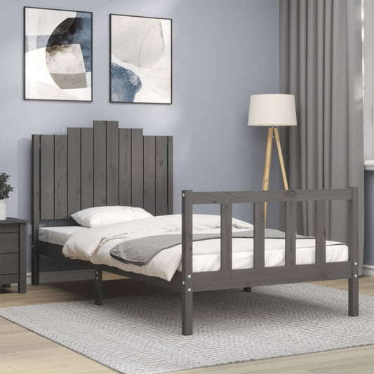 vidaXL Bed Frame with Headboard Grey 100x200 cm Solid Wood