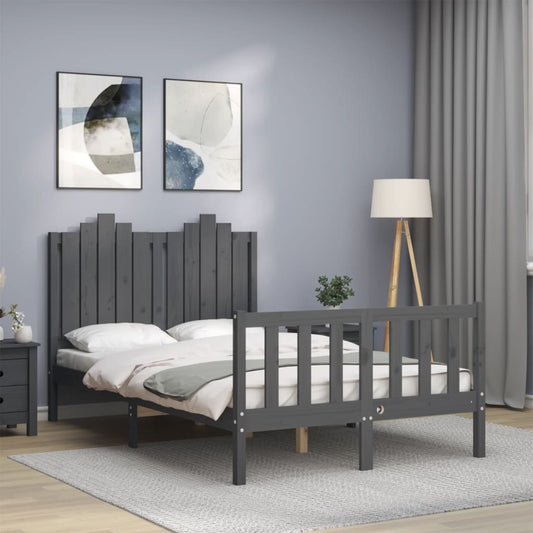 vidaXL Bed Frame with Headboard Grey 120x200 cm Solid Wood